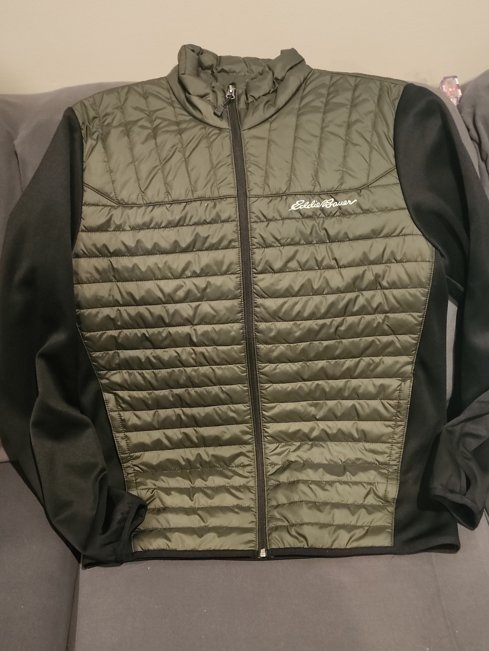 Eddie Bauer Olive and Black Quilted Hybrid Jacket